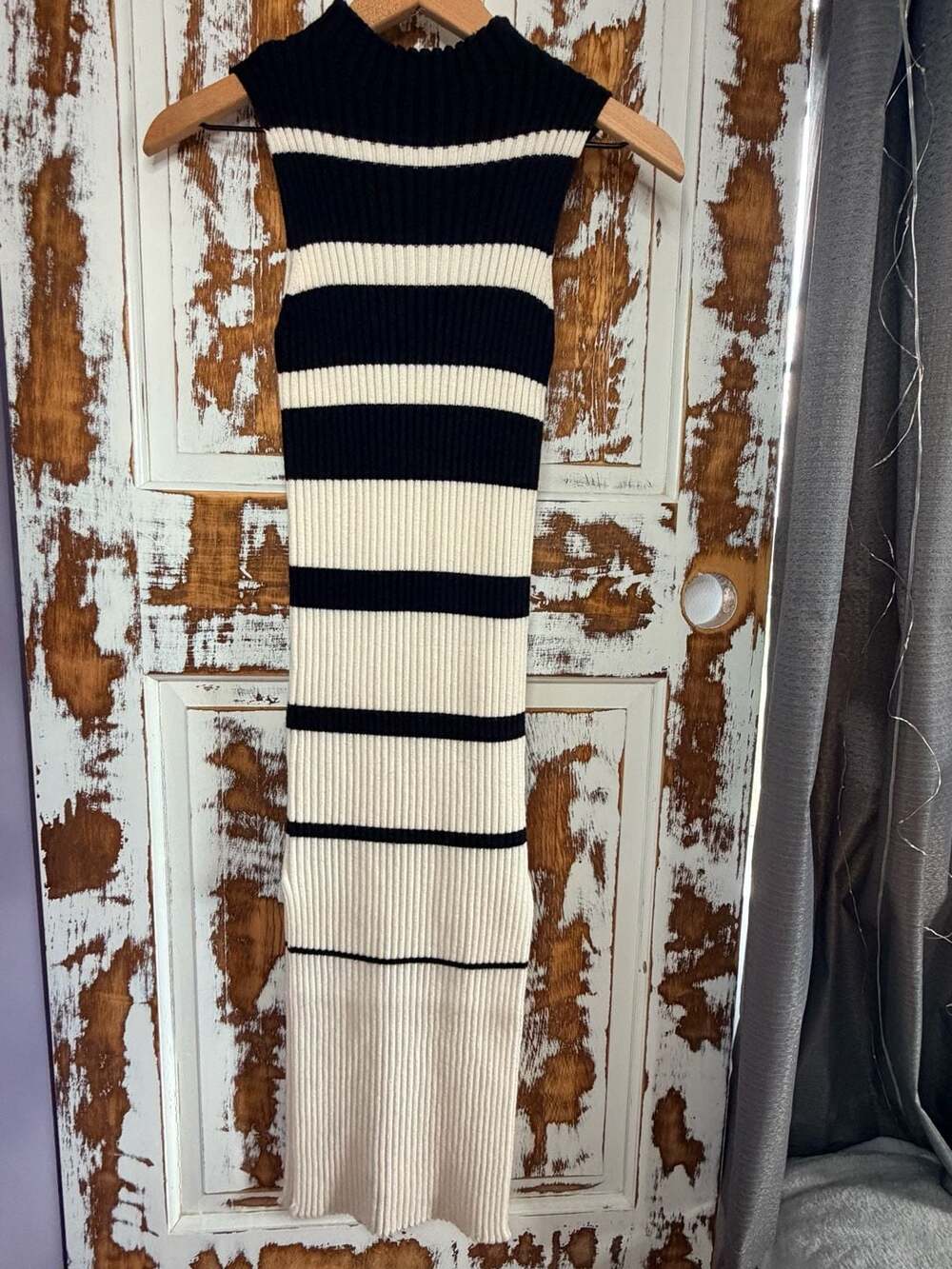 Altar’d State Ribbed Knit Maxi Dress Striped Black Cream Size Small French